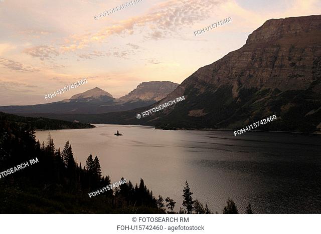 Glacier National Park, MT, Montana, Rocky Mountains, Going to the Sun Road, St. Mary Lake, sunset