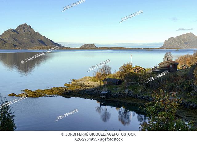Sandsetfjorden fiord Langøya island, Archipelago of Vesterålen, county of Nordland, Norway, Europe