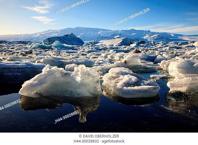 Ice, floes, Europe, glacier lagoon, Island, Jökulsarlón, sceneries, volcano island, water, winter