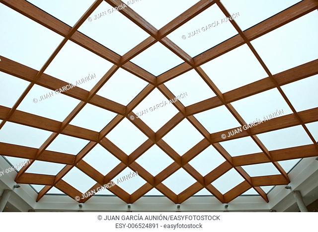 Sun-room patio area with transparent wooden ceiling