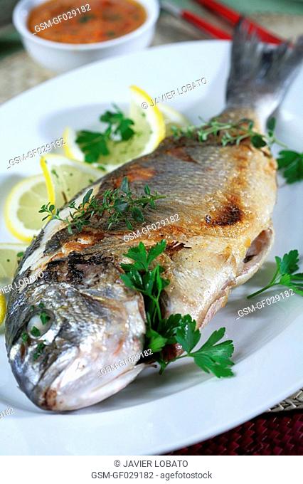 Gilthead bream with aromatic herbs sauce