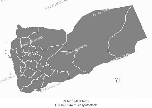 Yemen governorates Map grey