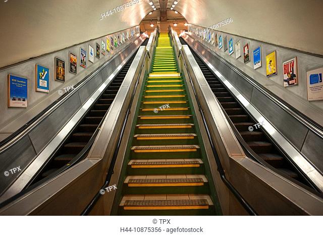 England, London, Underground Subway Station Escalators