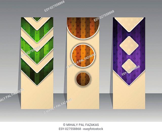 Abstract striped banner set of three with shadows