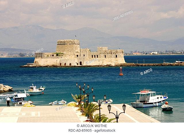 Bourtzi Island with fortress Nafplion Nauplia Peloponnese Greece