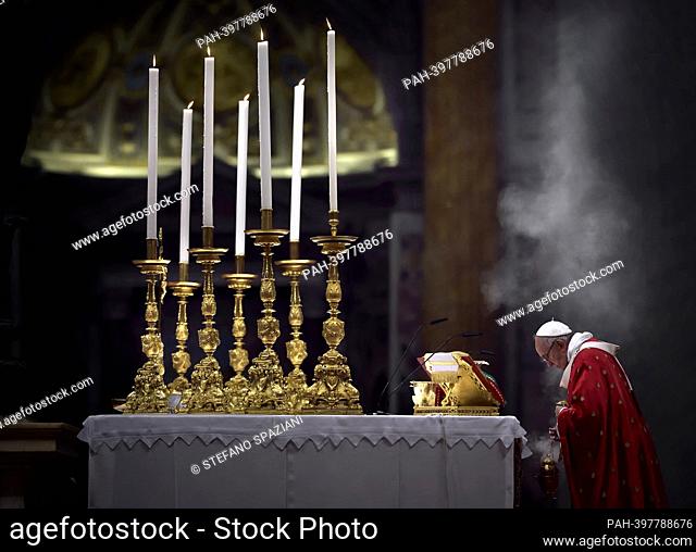 March 13, 2023 marks 10 years of Pontificate for Pope Francis. in the picture : Pope Francis during the holy mass of Pentecost Sunday in Saint Peter's Basilica...