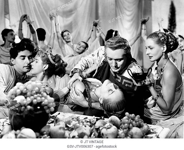 Italo Tajo, Nelly Corradi, Gino Mattera, on-set of the Film Faust and the Devil (aka La Leggenda di Faust, 1950