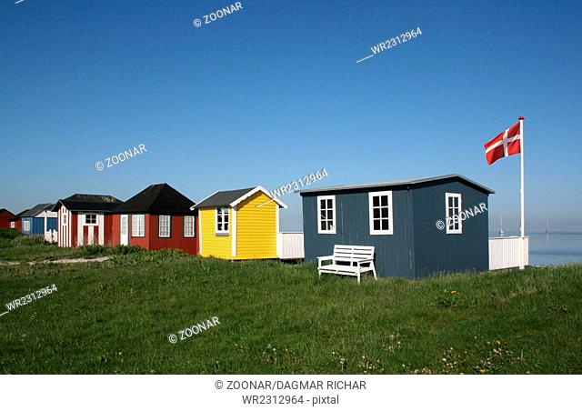Colorful wooden huts in ærøskøbing denmark