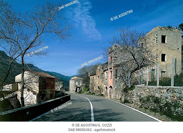 Abandoned village of Old Gairo, Ogliastra, Sardinia, Italy