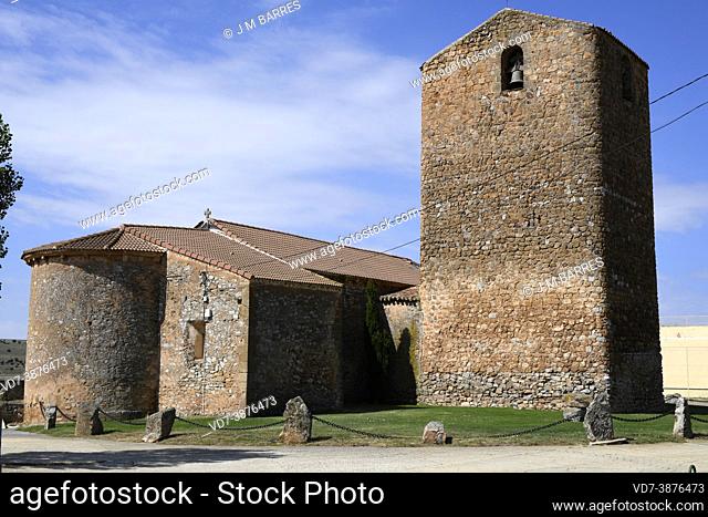 Aldealpozo, San Juan Bautista romanisque church (12-13th century and berber tower 10th century). Soria, Castilla y Leon, Spain
