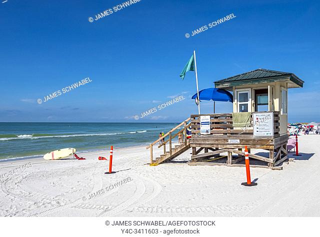 Lifeguard stand on Lido Beach on the Gulf of Mexico on Lido Key in Sarasota Florida in the United States