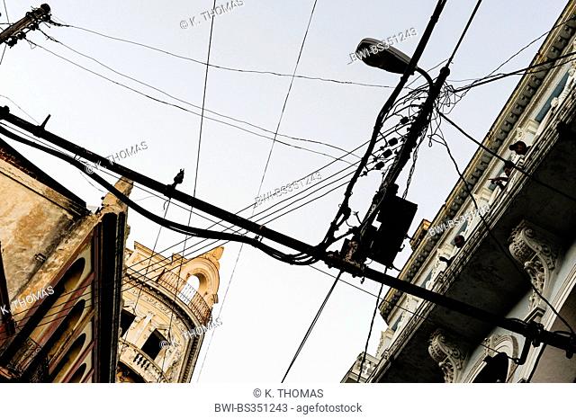 electric cables in a street of Santiago de Cuba, Cuba, Santiago de Cuba