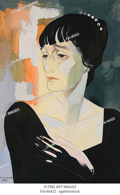 Portrait of the Poetess Anna Akhmatova (1889-1966) by Annenkov, Yuri Pavlovich (1889-1974)/Oil on canvas/Russian avant-garde/1921/Russia/Private Collection/50