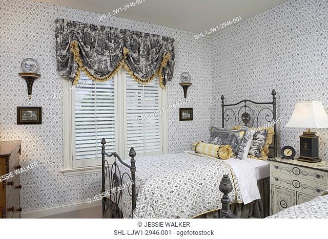 Bedroom Bed Toile Stock Photos And, Black And White Toile Twin Bedding