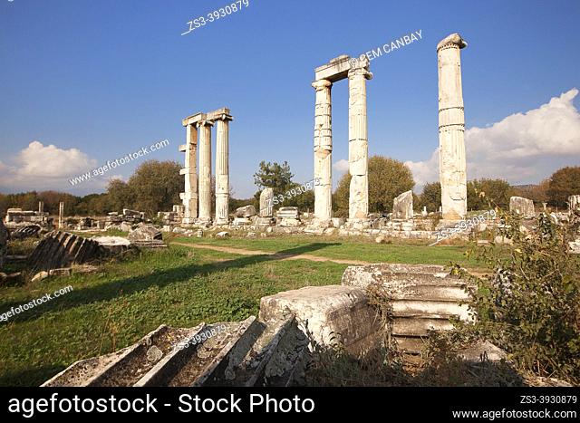 View to the Temple Of Aphrodite at Acrocorinth, a sanctuary dedicated to the goddess Aphrodite in Aphrodisias Archaeological Site, Geyre, Aydin Province