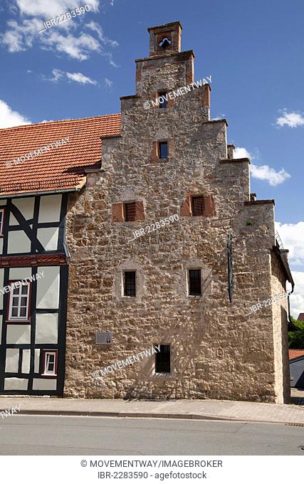 Spukhaus, haunted house, in the historic Old Town, Gothic warehouse, Korbach, Waldeck-Frankenberg, Hesse, Germany, Europe, PublicGround