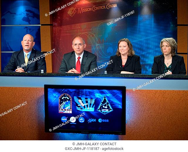 Public Affairs Office moderator Kelly Humphries (left), International Space Station Program Manager Michael Suffredini; Dina Contella