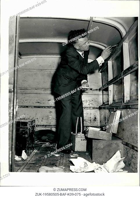 May 05, 1958 - -43, 000 Bank Raid In London Audacious Daylight Robbery: A total of -43, 000 was stolen by bandits from a bank van in London today