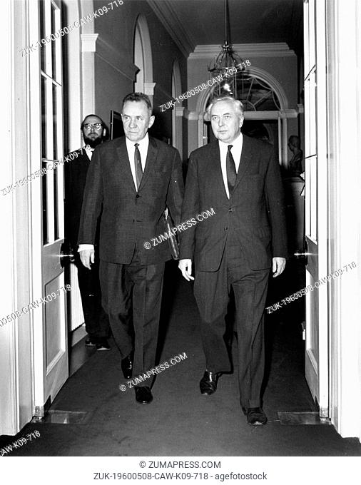 Feb. 6, 1967 - London, England, U.K. - Soviet politician ALEXEI KOSYGIN is welcomed to No. 10 Downing Street by Prime Minister HAROLD WILSON during his visit to...