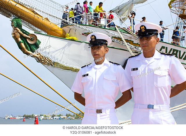 Officers of the training ship Cuauhtemoc of Mexico in Cartagena Colombia. South America