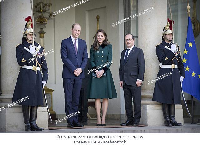 The Duke and Duchess of Cambridge, William and Catherine, visit French President Francois Hollande at the Elysee Palace in Paris, 17 March 2017