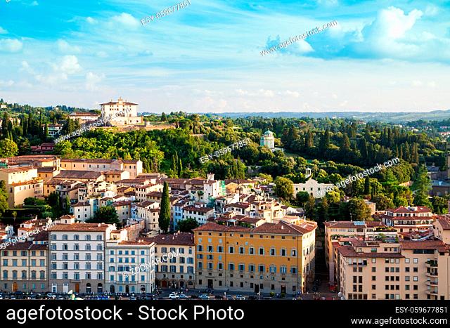 Florence, Italy cityscape showing the surrounding hills