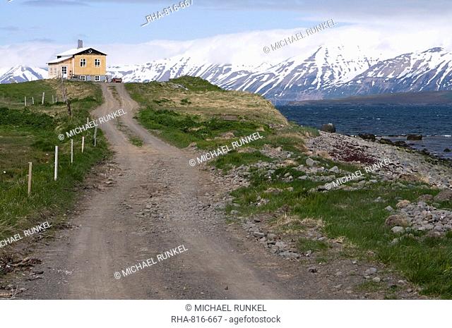 Path leading to house, Eyjafjordur, Iceland, Polar Regions