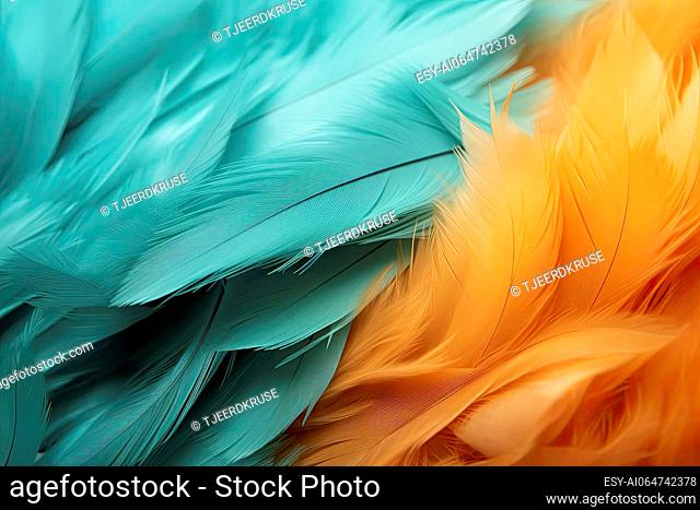 Green turquoise and blue color trends bird feather texture background, Light orange
