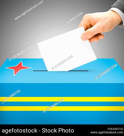 Voting concept - Ballot box painted into national flag colors - Aruba