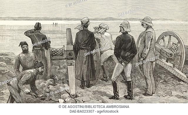 Baker Pasha (Valentine Baker) and his staff in the lines at Trinkitat watching spies carrying an ultimatum to the enemy before the advance to relieve Tokar