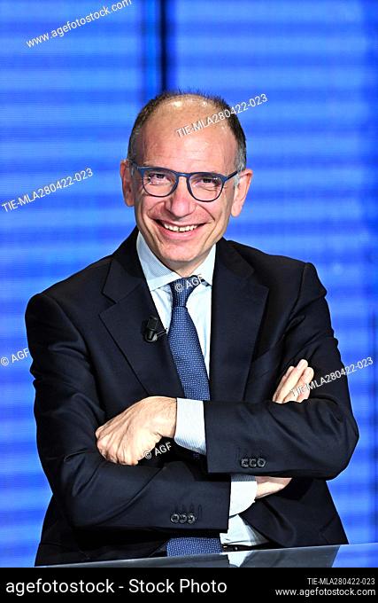 Democratic Party (PD) leader Enrico Letta attends the Rai Uno Italian program 'Porta a porta', Rome, Italy, 27 April 2022