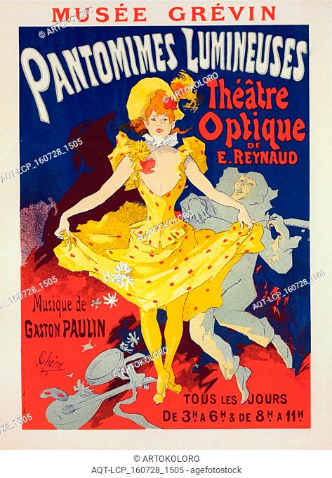 Poster for Musée Grévin, pantomimes lumineuses, Théâtre Optique de E. Reynaud, musique de Gaston Paulin. Jules Chéret, 1836-1932 French painter and lithographer...