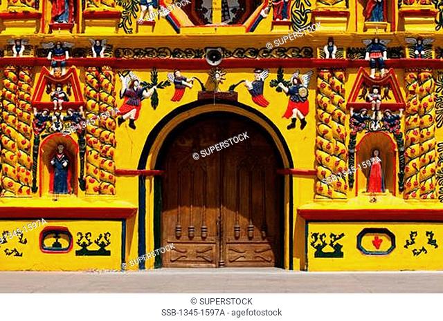 Architectural details of a church, San Andres Xecul, Guatemala