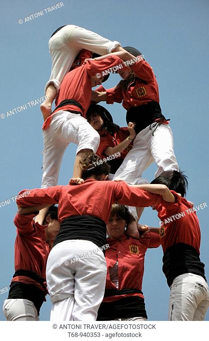 'Castell' human tower, Catalonia, Spain