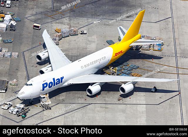 A Boeing 747-8F of Polar Air Cargo with the registration number N857GT at Los Angeles Airport (LAX) in the, Los Angeles, USA, North America
