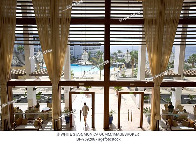 Lobby, hall, exit to the swimming pool, Hotel Hesperia Lanzarote, Costa Calero, Lanzarote, Canary Islands, Spain, Europe