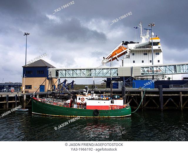 Scotland, Orkney Islands, Mainland Orkney. A variety of sea boats moored in Stromness Harbour on mainland Orkney