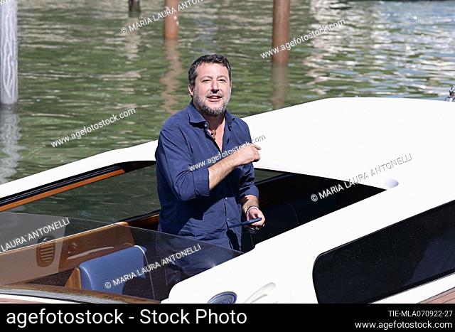 Matteo Salvini is seen arriving at the Excelsior Pier during the 79th Venice International Film Festival on September 07, 2022 in Venice, Italy