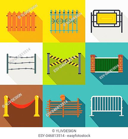 Fencing modules icon set. Flat style set of 9 fencing modules vector icons for web design
