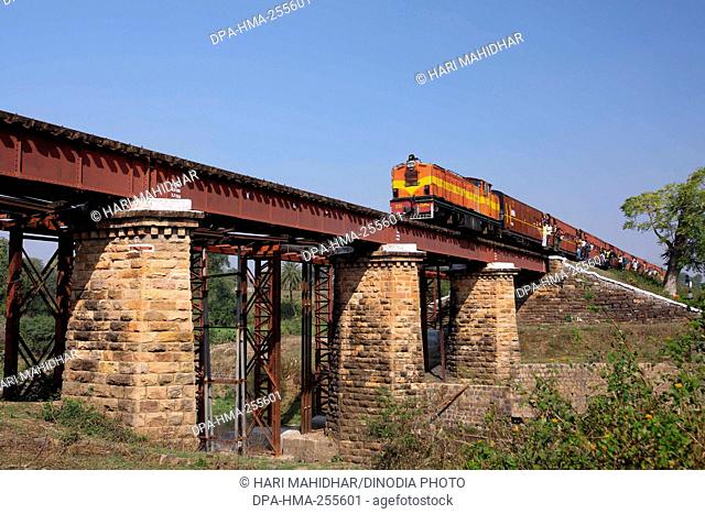 narrow gauge railway train on bridges, Jabalpur, Madhya pradesh, India, Asia