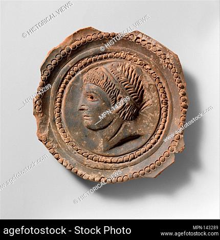 Fragmentary terracotta bowl with tondo. Period: Imperial, Late Flavian-Hadrianic; Date: late 1st-mid-2nd century A.D; Culture: Roman; Medium: Terracotta;...