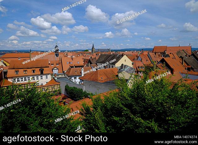 view from domplatz over the historic old town of the unesco world heritage city of bamberg, upper franconia, franconia, bavaria, germany