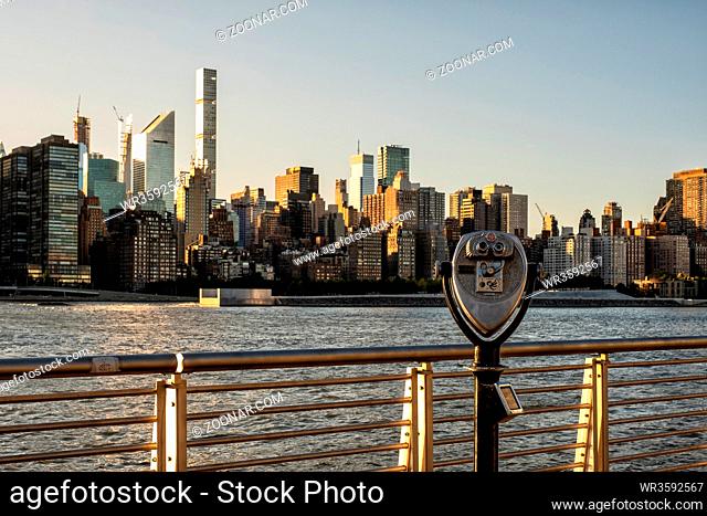 Queens NY - USA - Aug 29 2019: The buildings of midtown Manhattan view from Long Island City