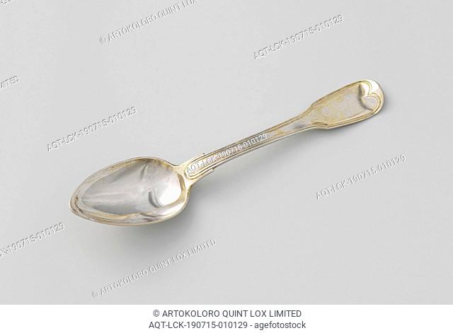 Spoon with the helmet sign Clifford, The egg-shaped bowl of the spoon is connected on both top and bottom by means of a single praise to the flat