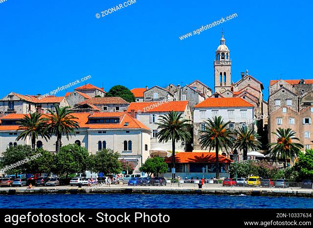 View of Korcula old town, Croatia. Korcula is a historic fortified town on the protected east coast of the island of Korcula