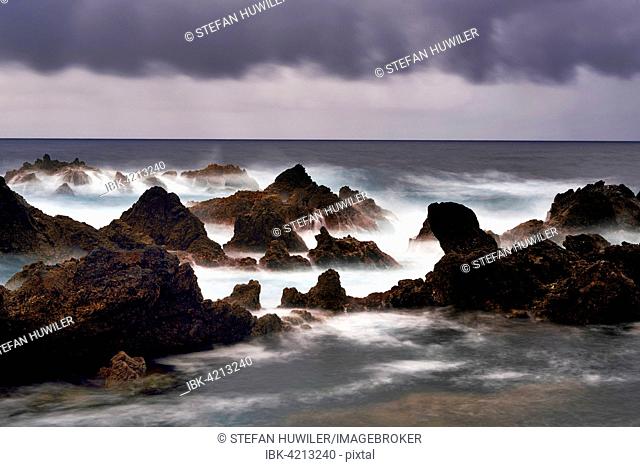 Rock formations, lava rocks in the sea, west coast, Porto Moniz, Madeira, Portugal
