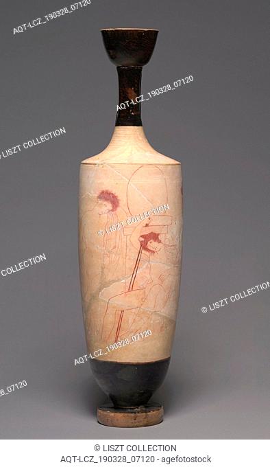 White-Ground Lekythos (Funerary Oil Pitcher), c. 420 BC. Attributed to Group R (Greek). Painted terracotta; overall: 49.5 cm (19 1/2 in.)