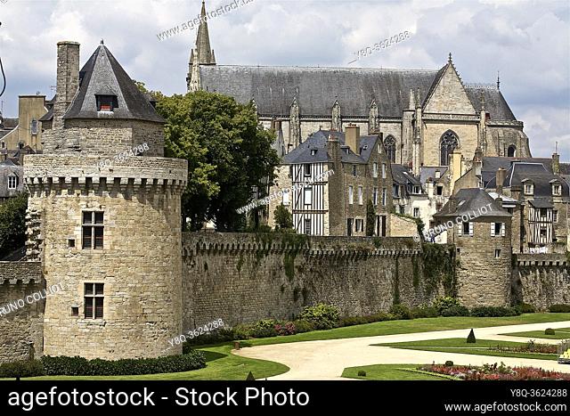 Vannes, view of the Connétable tower and its ramparts. Morbihan, Brittany, France