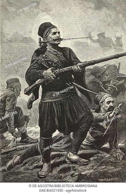 Bashi-bazouks, irregular soldier of the Ottoman army, first battle of Shipka Pass, Bulgaria, Russo-Turkish War, illustration from the magazine The Graphic