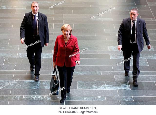 German chancellor Angela Merkel arrives for further exploratory talks between the Christian Democrats and the Social Democrats in Berlin, Germany